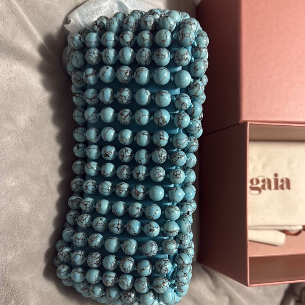 cult gaia turquoise beaded mini bag with gold hardware - Picture 5 of 7